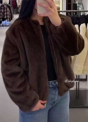 Куртка zara зі штучного хутра під норку шубка бомбер 5