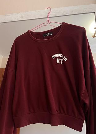 Жіноче худі bershka бордове з написом brooklyn ny