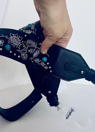Аксесуари для сумок жіночі stradivarius, чорний шкіряний ремінь з вишивкою та бірюзою