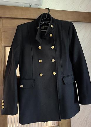 Пальто жіноче zara manteco вовняне осіннє чорне