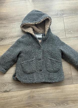 Пальто для дівчаток zara сіре з капюшоном