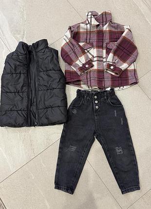 Костюм для хлопчиків/дівчинки  zara з жилетом, сорочкою та джинсами, чорний, бордовий, 2-3 роки