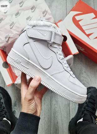 Крутые женские мужские кроссовки зимние кожа мех nike air force