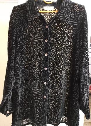 Чорна оксамитова блуза / сорочка деворе на шовку valentine fashion (р. 44 / xl-xxl)