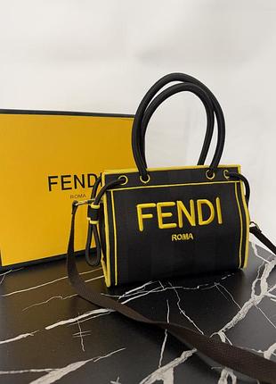 Сумка жіноча fendi чорна з жовтим логотипом
