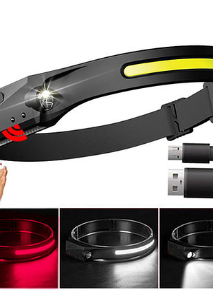 Налобний акумуляторний ліхтарик bl-w689-1 потужний led ліхтар lm+cob (white+red), motion sensor, li-ion зу type-c чорний