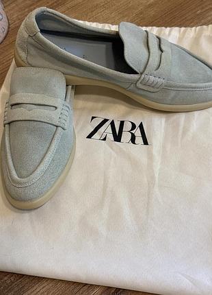 Лофери жіночі zara блакитні, розмір 37, замшеві