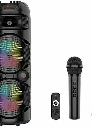 Переносная bluetooth-колонка zqs8220s 20 вт 8” с микрофоном и пультом акустическая система для караоке черный