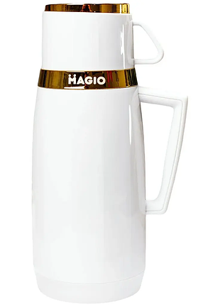 Термос magio mg-1050w со стеклянной колбой 1 л и надежной теплоизоляцией для сохранения температуры напитков белый