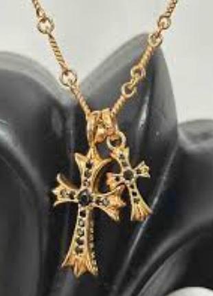 ​колье chrome hearts double cross black crystals gold люкс качество