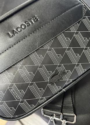Чоловіча сумка lacoste — сумка через плече органайзер сіро-чорна на блискавці