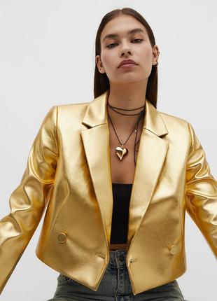 Ефектний укорочений піджак блейзер gold stradivarius uk 6 uk 8 xs s 34 36 🔥🔥🔥