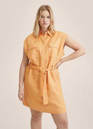 Сукня міді жіноча mango помаранчева лляна 100% льон