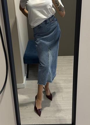 Міді спідниця жіноча zara джинсова синя