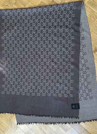 Оригінальний вовняний палантин gucci gg monogram wool-silk scarf (70х200 см)
