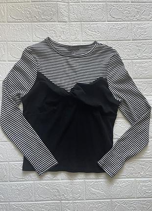 Жіночий лонгслів primark в смужку чорно-білий 2 в 1, y2k style