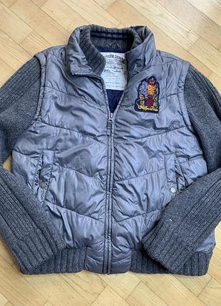 Оригінальна куртка жилетка tommy hilfiger denim l / xl чоловіча сіра з вовняними рукавами 2 в 1
