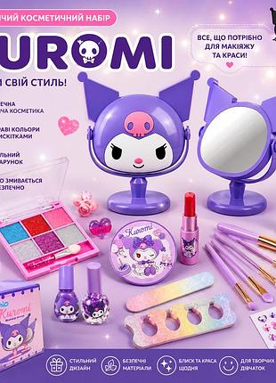 Косметический набор для девочки kuromi sanrio детская косметика с зеркалом тенями кистями и лаками