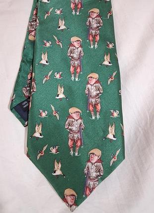 Зелена шовкова краватка з качечками🦆🦆🦆