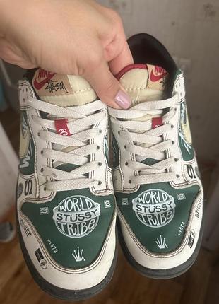 Кросівки універсальні nike x stüssy білі із зеленим, довжина устілки 24 см