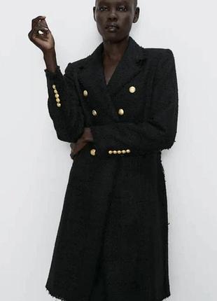 Пальто жіноче zara твідове чорне