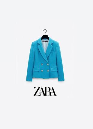 Яскравий блакитний твідовий жакет zara (розмір m)