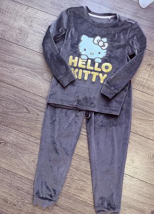 Піжама для дівчинки hello kitty велюрова, сіра