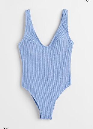 Новий купальник h&m, жатка, блакитний з чашками. xs/s