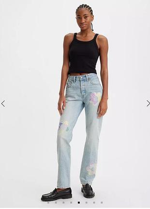 Жіночі джинси levi’s прямі блакитні з вишивкою