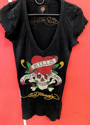 Винтажная оригинальная футболка женская ed hardy (m) оригинал!