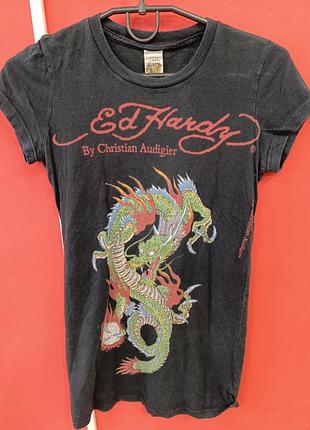 Винтажная футболка ed hardy (xs) оригинал!
