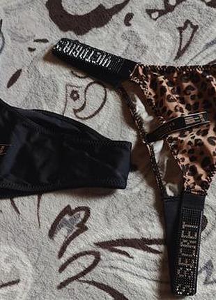 Трусики жіночі victoria's secret стринги леопардові, чорні