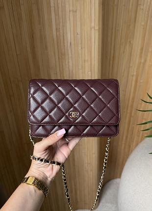 Клатч жіночий chanel caviar quilted wallet on chain woc бордовий
