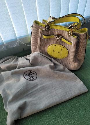 Сумка женская под бренд hermes-ткань+кожа
