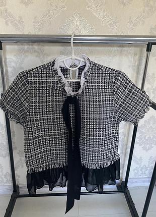 Жіночий твідовий топ chanel у клітинку чорно-білий