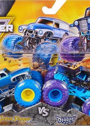 Набір машинок-монстртраків monster jam: grave digger (the legend) проти son-uva digger, 1:64, spin master