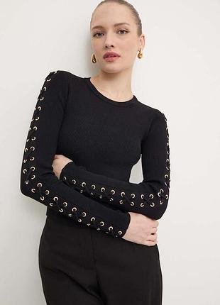 Лонгслів жіночий michael kors lacing crew чорний