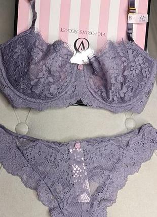 Комплект білизни жіночий victoria's secret мереживний бузковий оригінал