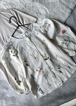 Блуза в цветы лен h&amp;m 2