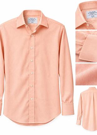Сорочка чоловіча charles tyrwhitt персикова, slim fit, non iron, double cuffs, розмір 43/89