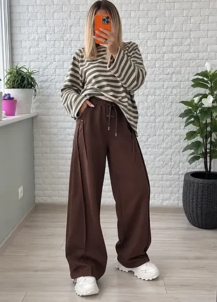 Жіночі штани брюки шоколадні коричневі осінні  wide leg