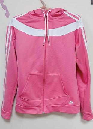Кофта жіноча adidas на змійці з капюшоном рожева