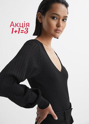 Вискозный свитер джемпер reiss black lexi knitted blouson sleeve top кофта топ