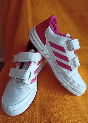Кросівки для дівчинки adidas non-marking білі з рожевим, розмір 35, довжина устілки 20,5 см