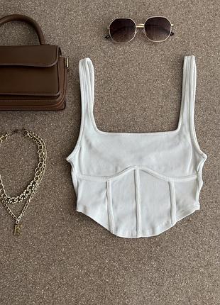 Корсетна топ- майка у рубчик біла спортивна xxs-s pull&bear