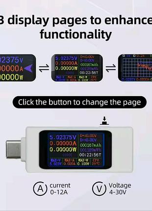 Багатофункціональний usb тестер zfx-1003 cc з type-c з дисплеєм та графіками,функціонал як у kws-2303 c. usb tester