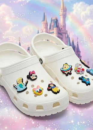 Набір джибітсів для кроксів (crocs) «принцеси та друзі» — аксесуари ельза, білосніжка, мінні маус, планктон, 8 шт. аксесуари для