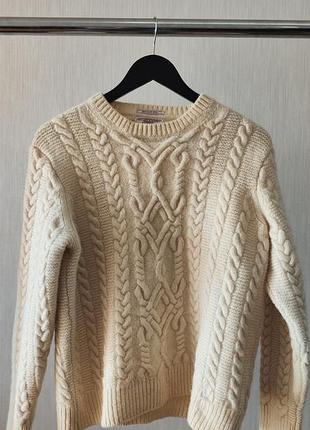 Светр чоловічий wallace & barnes (j.crew) з аранами, 100% shetland wool, молочний