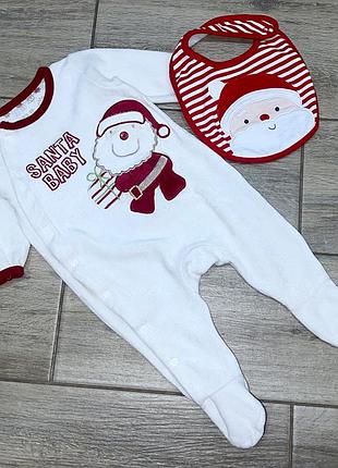 Велюровий чоловічок та слюнявчик з новорічним/різдвяним принтом mothercare 0-3міс