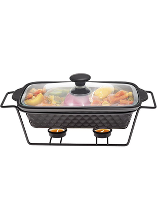 Мармит kamille golden heat 1.1л с подогревом: керамическая форма для запекания 30.5х17.5х10.5см с крышкой и металлической